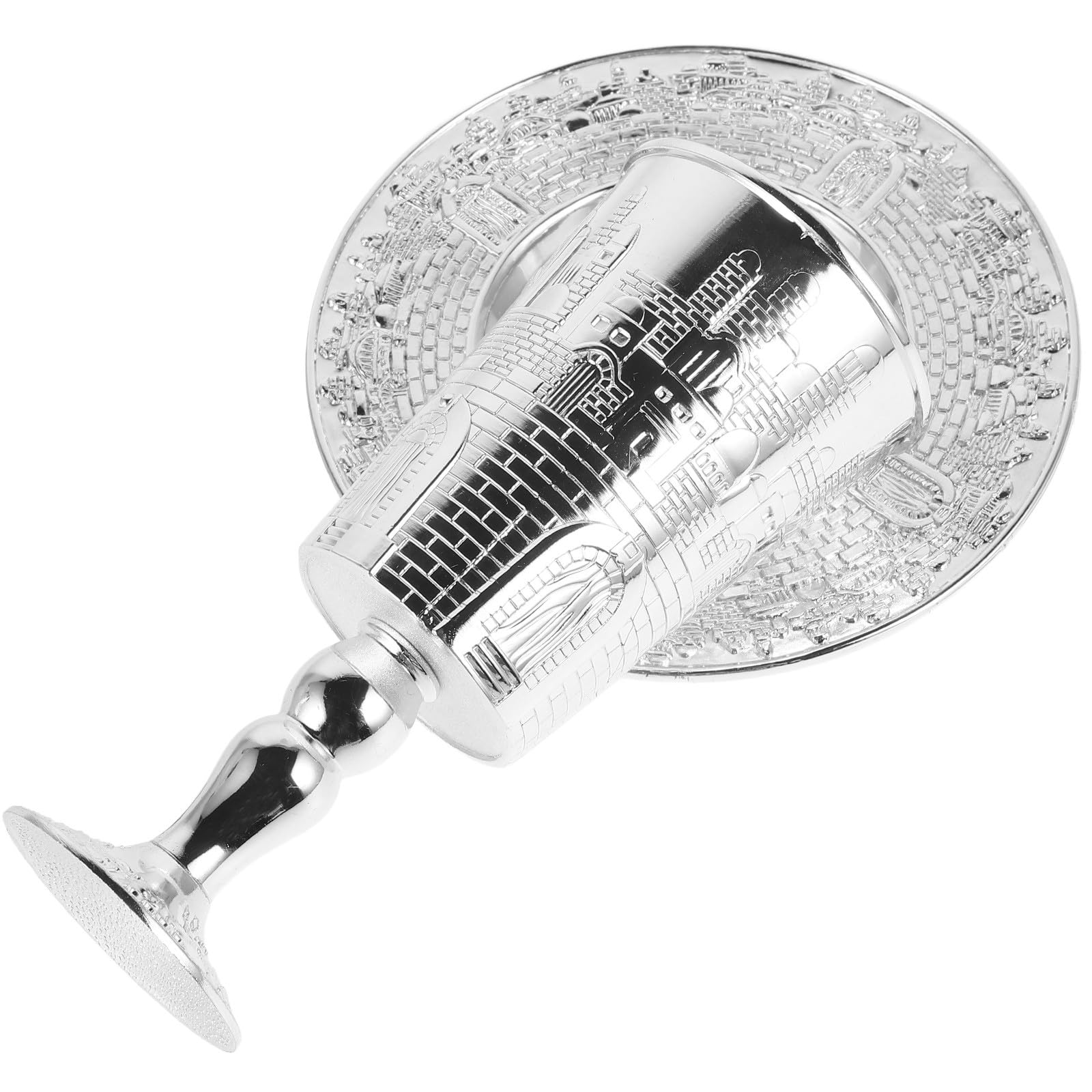Set de Coupe en Alliage de Zinc Argenté Facile à Nettoyer avec Soucoupe Assortie Kiddouch Sainte Design Solide pour Shabbat et Fêtes Juives
