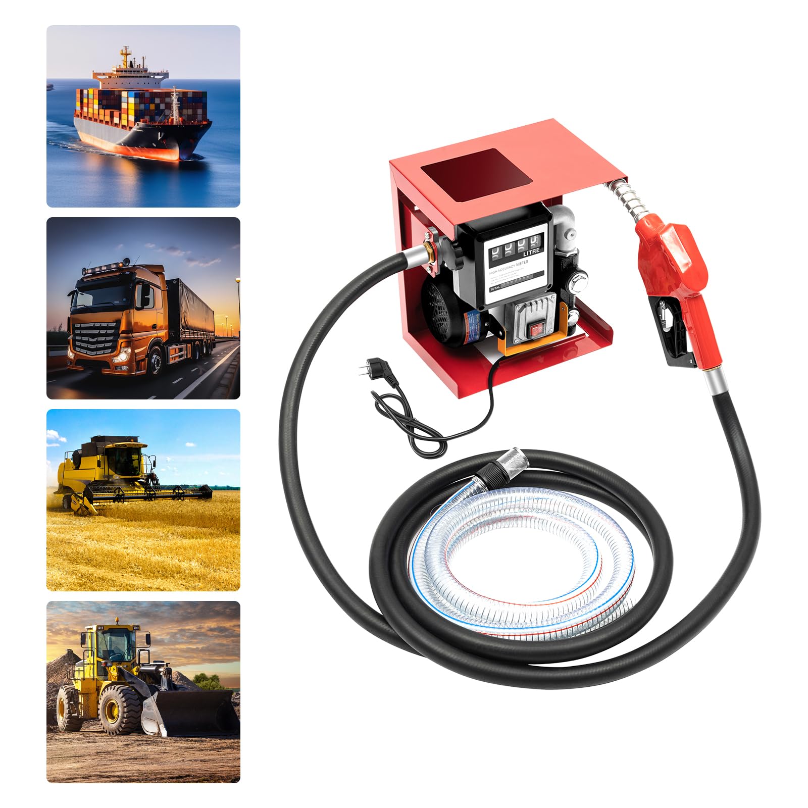 220 V 550 W Bomba diesel, Bomba de combustible diésel autocebante, móvil gasolinera 60L/min, bomba de combustible profesional con pistola automática, manguera de 4 m, para coches, camiones cisterna