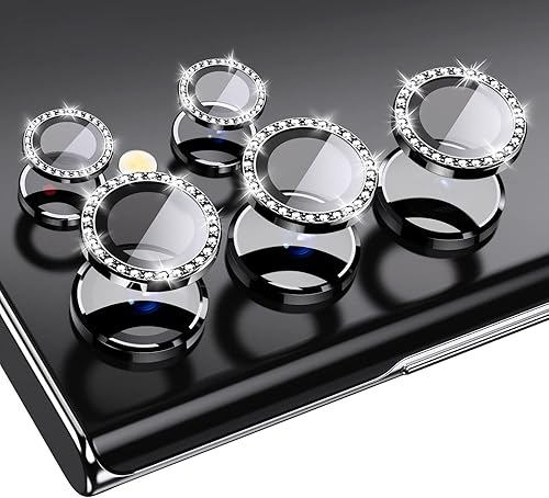 3+2 piezas Xfilm Bling Protector de lente de cámara para Samsung Galaxy S22 Ultra solamente, cubierta de anillo de lente de ajuste completo con