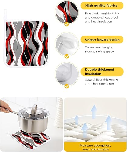 Miniatura 8 de Juego de 2 soportes para ollas de línea azul fina, aislamiento térmico, almohadillas calientes y agarraderas para cocina, guantes de horno de la