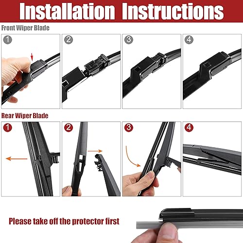 Miniatura 5 de ACROPIX Juego de 3 limpiaparabrisas delantero y trasero de 24 pulgadas, 16 pulgadas, 12 pulgadas, compatible con Chevrolet Spark EV con bloqueo