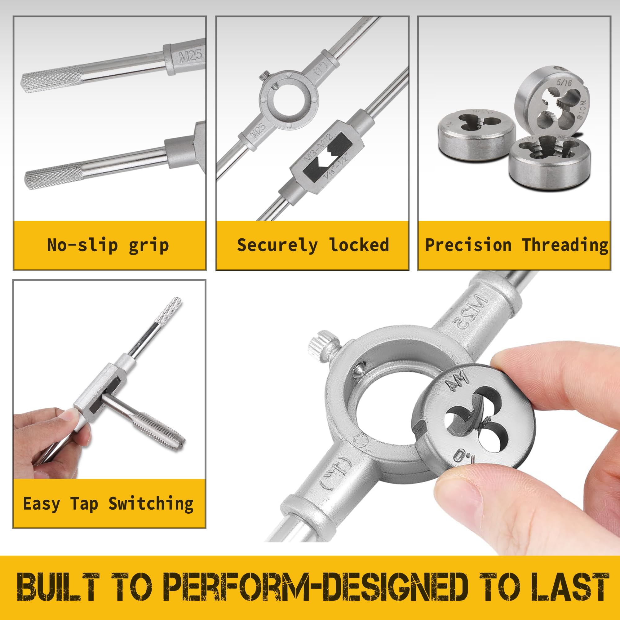 Hi-Spec Jeu de 20 Tarauds et Filières Métriques M3-M12 en Acier GCr15