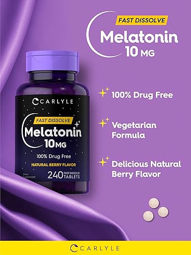 Miniatura 4 de Carlyle Melatonina 10 mg | 240 pastillas | Sabor a bayas | Tabletas de disolución rápida | Suplemento sin medicamentos | Vegetariano, sin OMG, sin