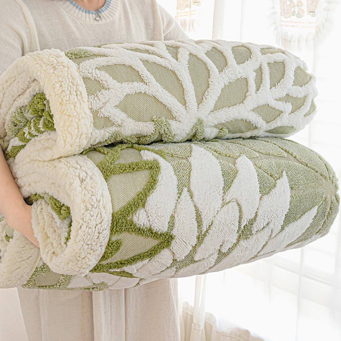 Leaf Pattern Throw Blanket for Sofa, Soft Cosy Blankets for Bed, Warm Double, Twin Size Throws, for All Seasons(Green A,200x230cm)