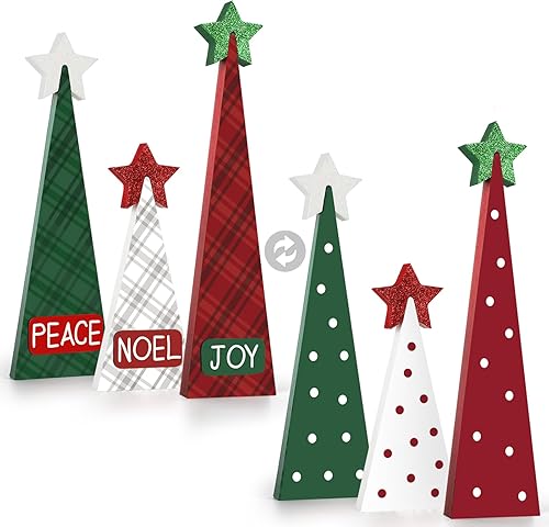 Miniatura 7 de 3 letreros de madera para árbol de Navidad, decoración de mesa de 3 tamaños, diseño de doble cara, decoraciones de Navidad para interiores, centros