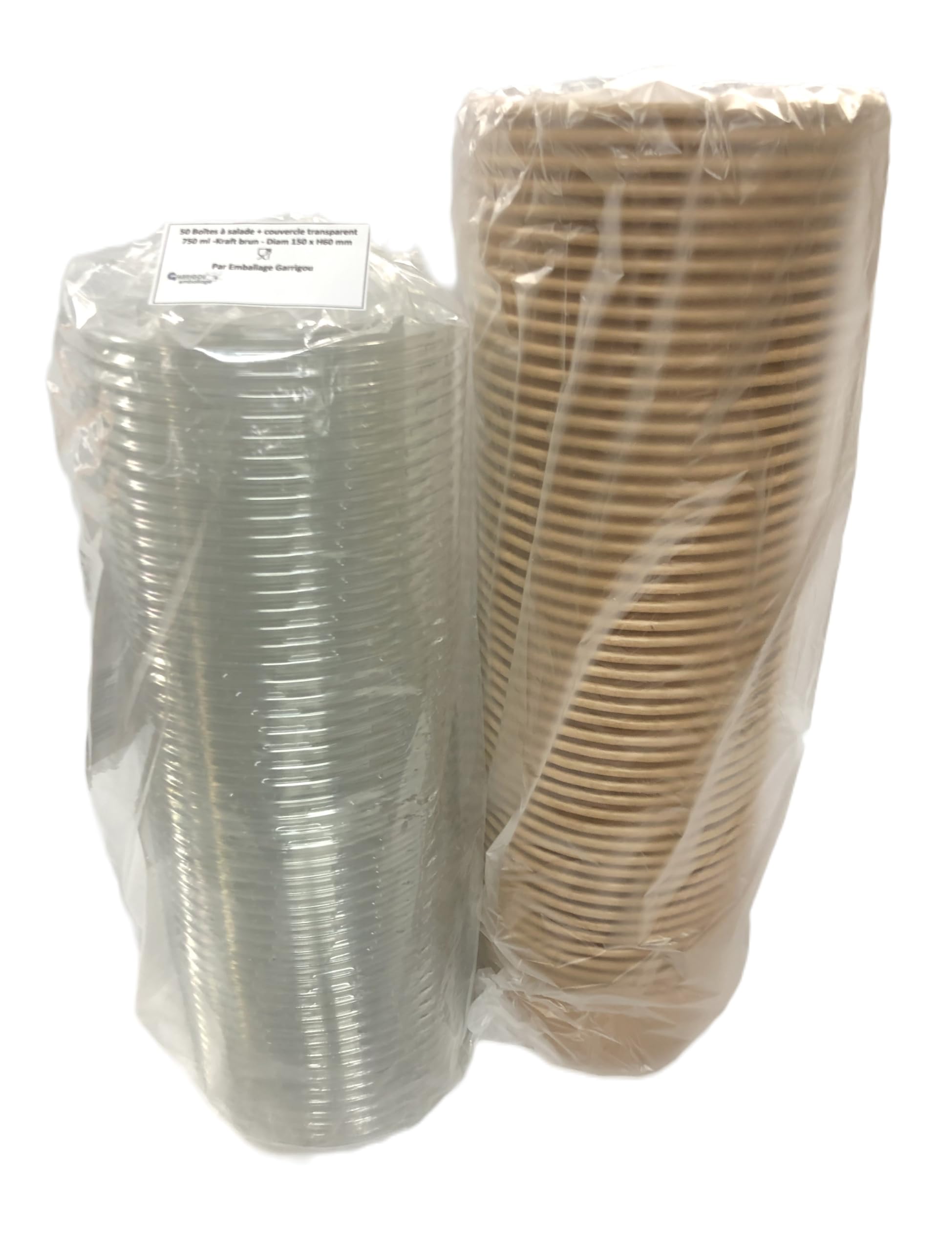 bol salade à emporter 50 bols carton kraft 750 ml diamètre 14 cm hauteur 6 cm x 50 pièces + 50 couvercles vente à emporter restauration rapide poke bowl saladier