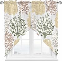 Vista 14 de Cenefa de amarre para ventanas, cortinas náuticas costeras de coral oceánico, cenefas con bolsillo para barra, tratamientos para ventanas