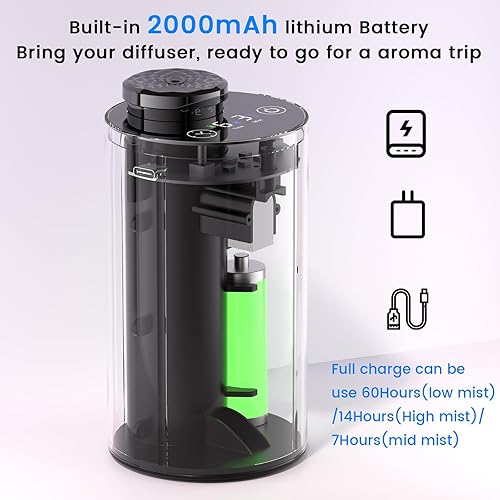 Miniatura 6 de Diffuserlove Difusores de aceite esencial sin agua para automóvil, difusor de aromaterapia recargable de viaje, difusor de aire inalámbrico para el