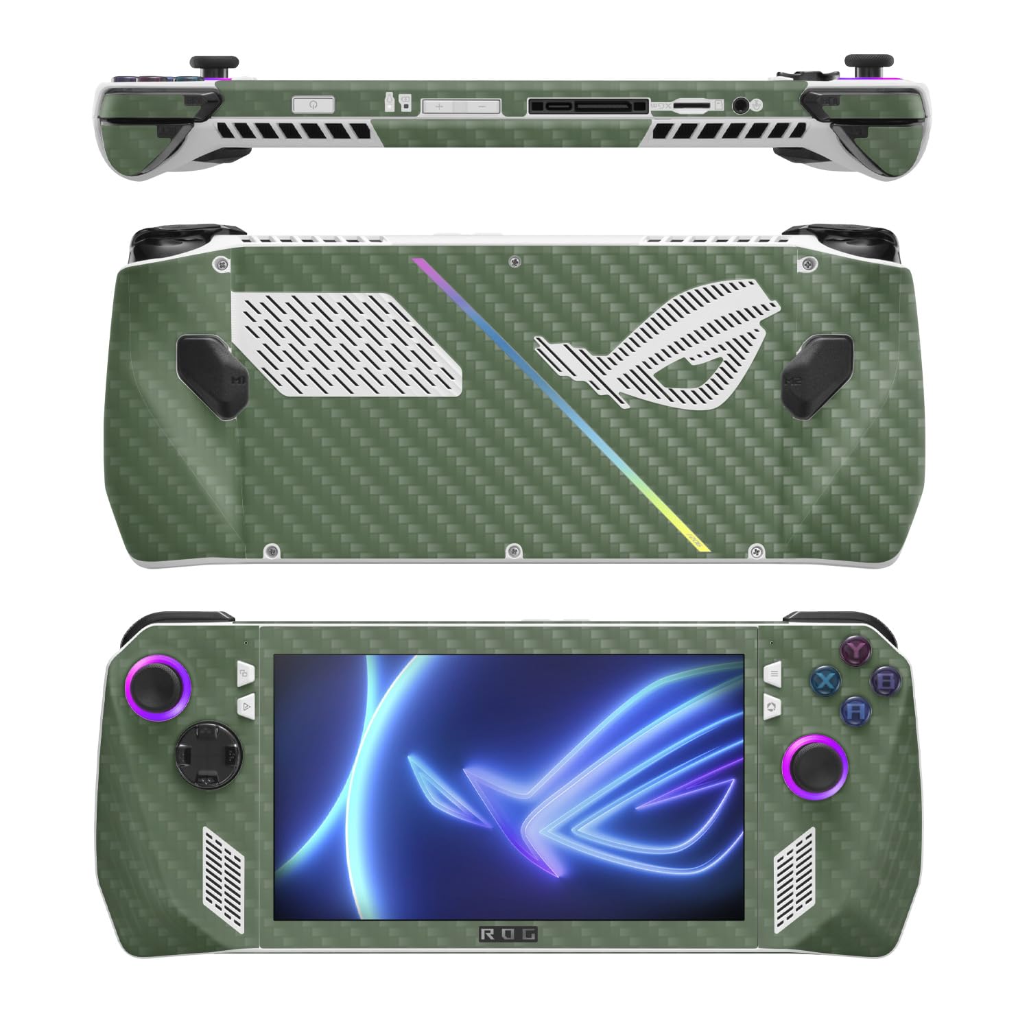 MightySkins Carbon Fiber Skin Compatible with Asus ROG Ally - Solid Olive | Protective, Durable Textured Carbon Fiber Finish | Easy to Apply