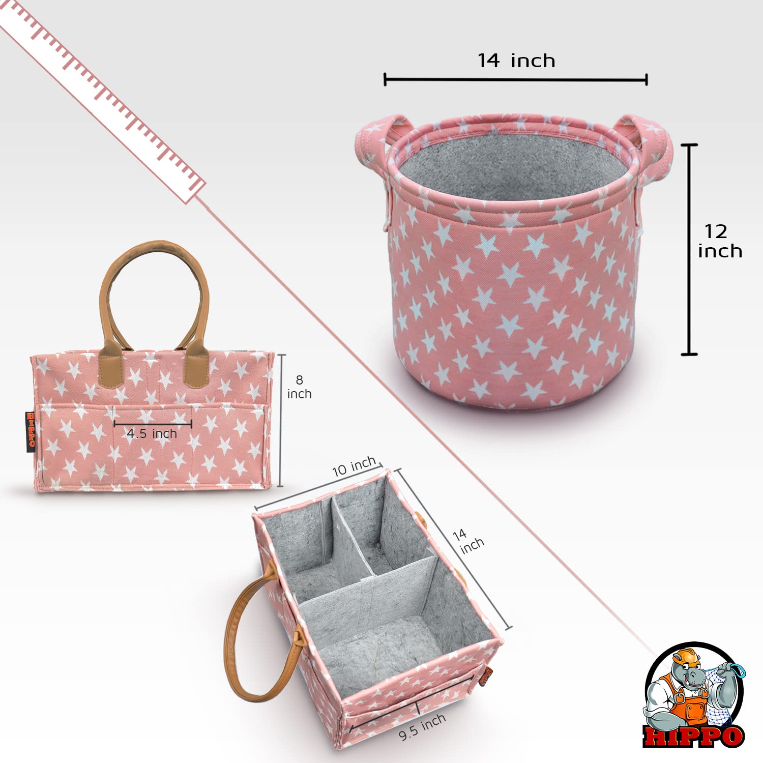 HIPPO 2IN1 Designer Polyester Diaper Caddy & Toy Bin Smart Combo for Newborn Babies Unbreakable Toy Bins Foldable Diaper Bag Large Capacity (Pink-Star, 1) - Image 6 thumbnail