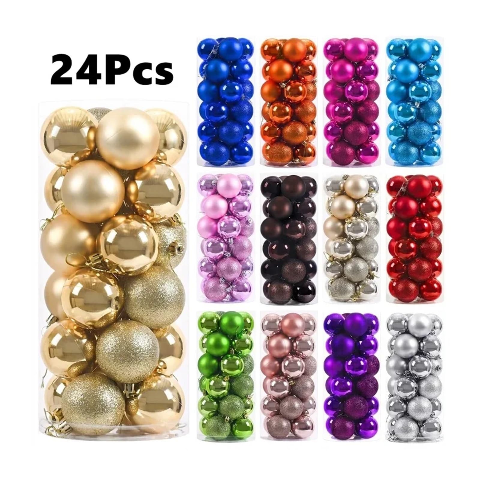 Bolas De Navidad 24 Uds 3/4/6CM Bolas de Navidad Bola Grande Adornos Colgantes for árbol for decoración Fiesta año Nuevo Accesorios Regalos Decoración(6CM,Red)