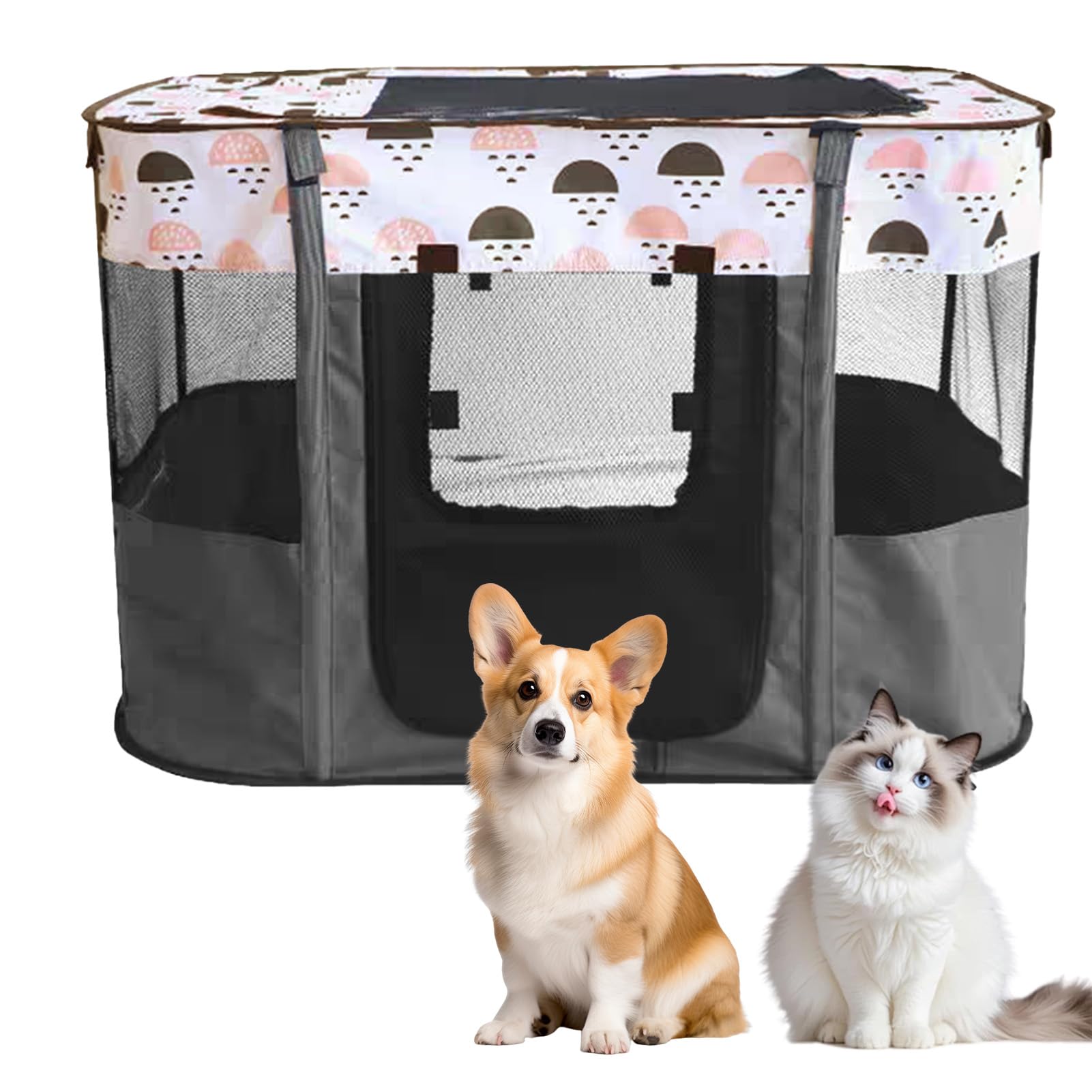 Enclos pour chiots et animaux - Gris - Pour l'intérieur - Pliable - Pour animaux de compagnie - Tente rectangulaire portable - Pour chatons, chiots, lapins - Taille L