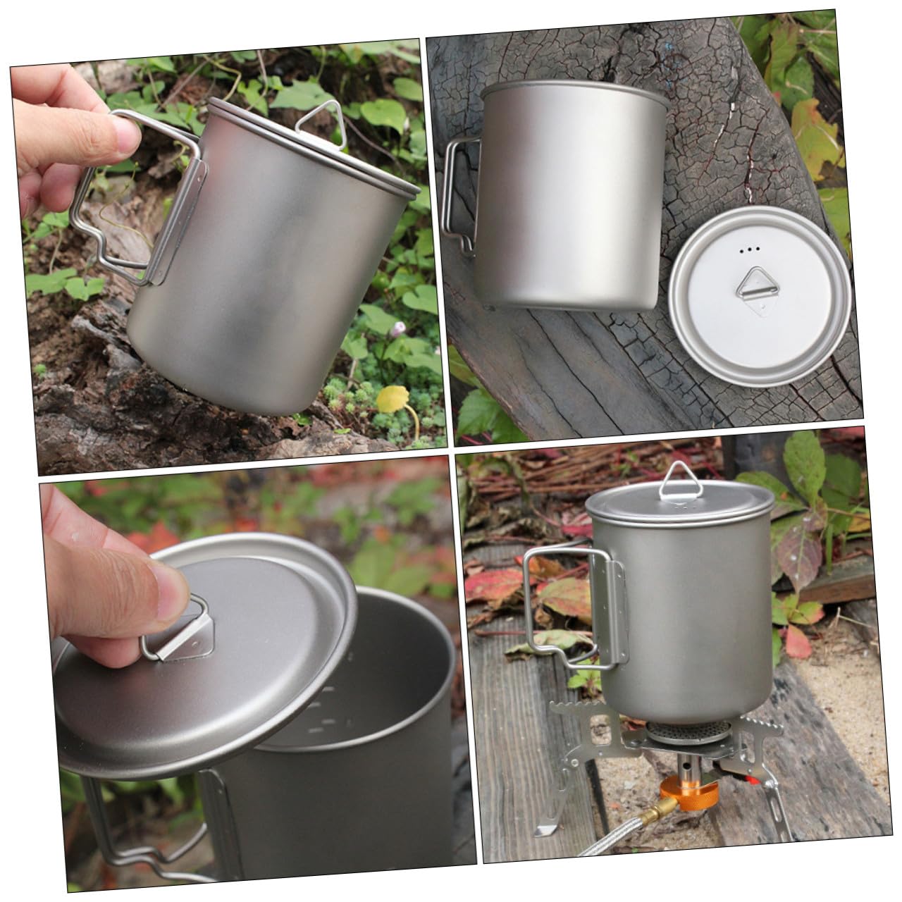 ifundom Tazza da Campeggio in Titanio con Manico Pieghevole 750ml