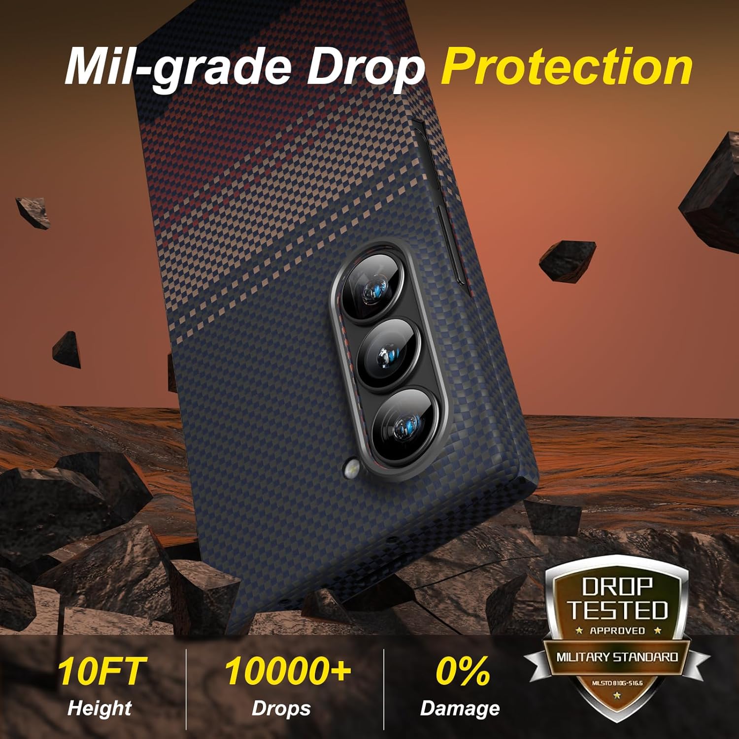 memumi Real Aramid Fiber for Samsung Galaxy Z Fold 6 Case, [NO-case Feeling] Aramid Fiber with 0.5mm Slim Case for Galaxy Z Fold6 Thin and Minimalist Design Afterglow Series Rays of The Setting Sun