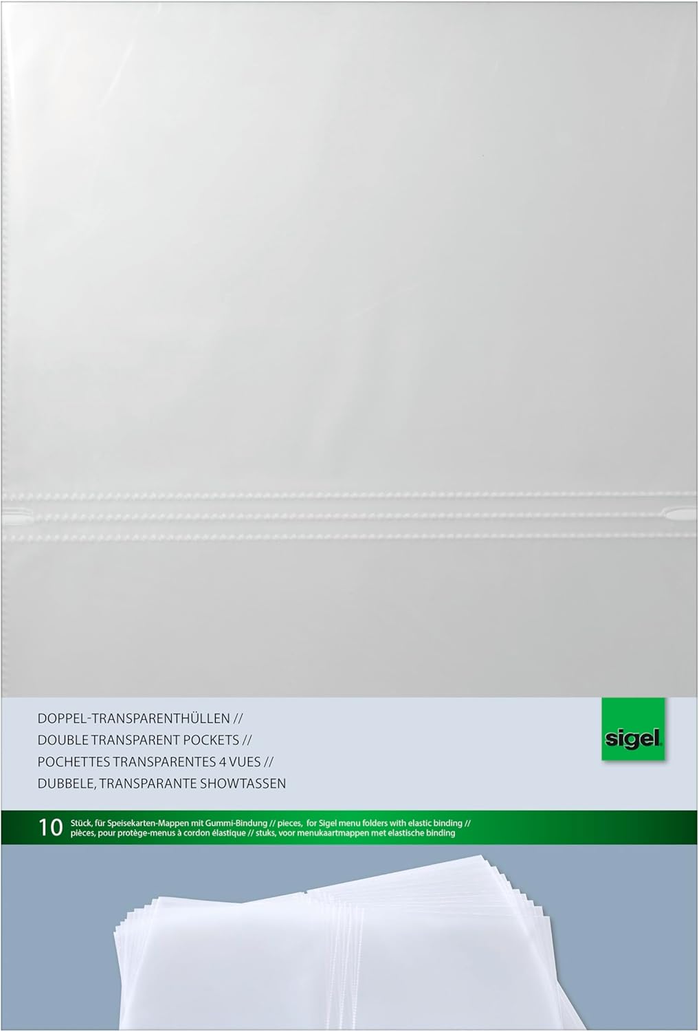 Sigel SM180 Double Transparent Pockets, for menu folders with Elastic Binding, for A4, 10 Pieces