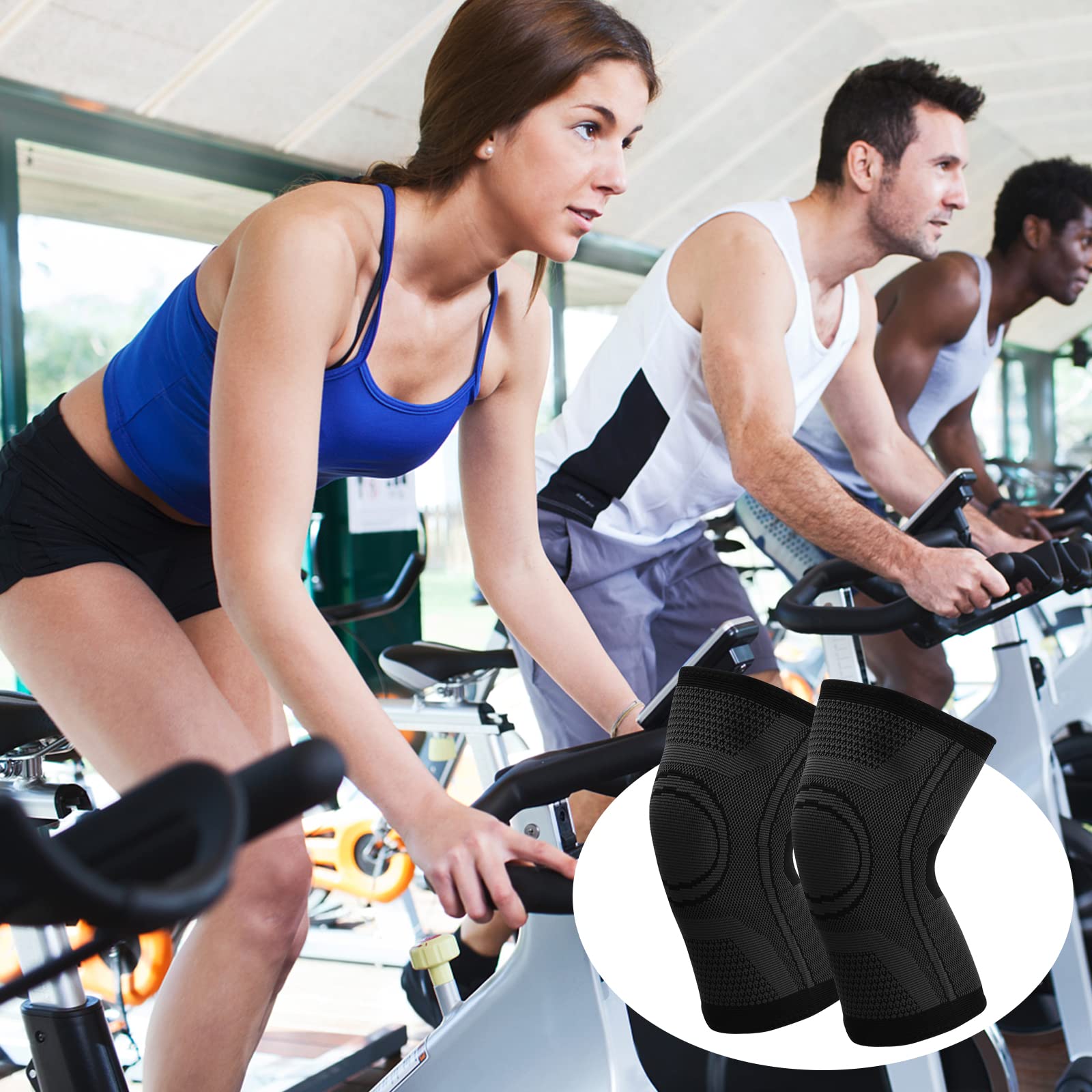 2 Pezzi Tutore Ginocchio, Elastica Fascia Compressione Ginocchio Supporto per Ginocchio da Uomo Donna Nero Ginocchiera Rotulea per Corsa Sportivo Allevia Gli Infortuni Sportivi e l'Artrite (M)