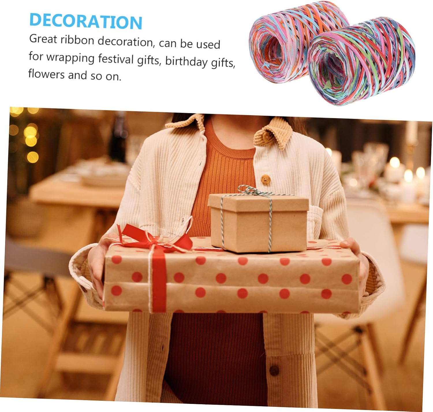 2rolls Raffia Paper Ribbon Crafting Wrapping Ribbon for Decorations and Projects for Festivals Bouquets and Accessories