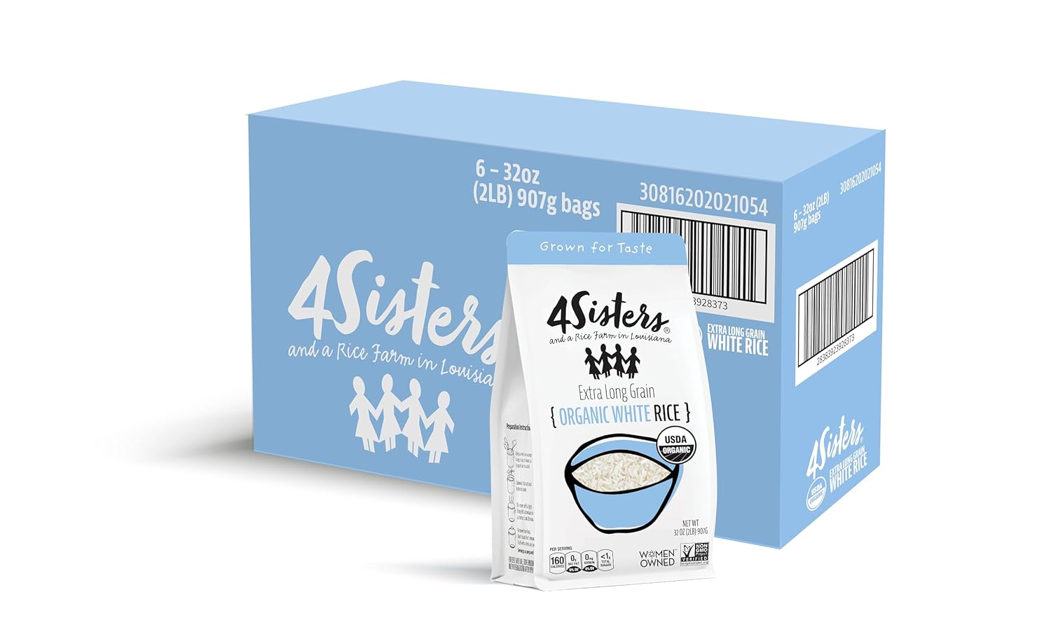 4Sisters - Organic Long Grain White Rice - Grown in USA - Sustainably Grown - Women Owned - Farm to Table 2lb (Pack of 6)