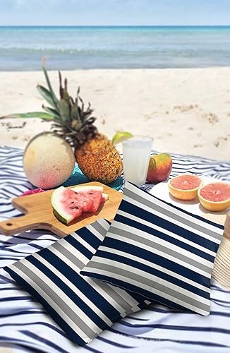 Miniatura 3 de Fundas de almohada impermeables para exteriores, 16 x 16 pulgadas, cojines azul marino para sillas de muebles de jardín, patio, juego de 2, rayas