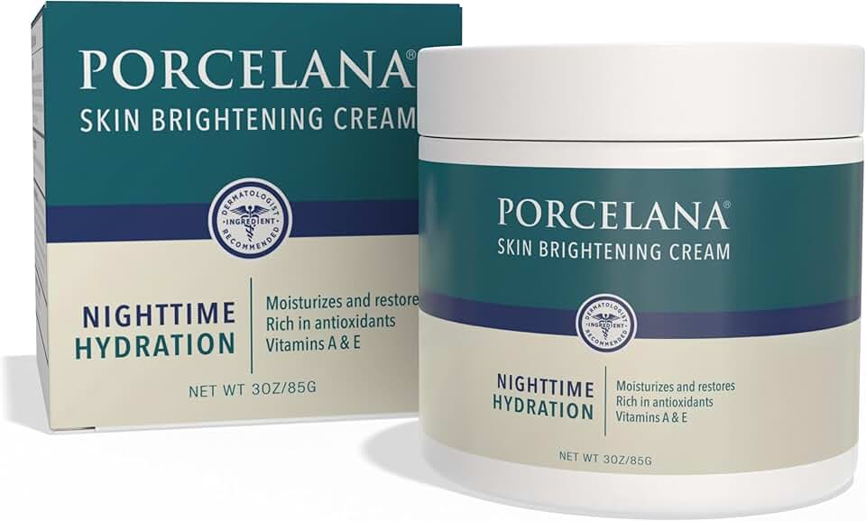 Porcelana Creme hidratante noturno com fórmula atualizada – desbota manchas escuras e uniformiza o tom da pele – para manchas de sol ou idade, cicatrizes de acne, melasma e outras descolorações