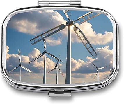 Windmills Pill Box for Purse Pocket Small Square Pill Case Decorative Medicine Box Travel Medicine Tablet Case Vitamin Organizer Pill Container Holder Unique Gift