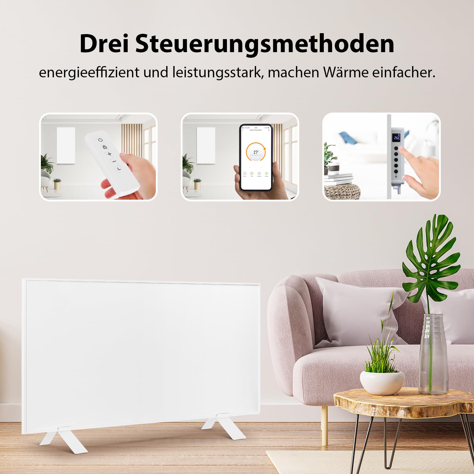 Infrarotheizung WiFi-Steuerung 1000 W - Bodenstehend, an der Wand montiert, Infrarot-Heizung energiesparend, mit Fernbedienungsthermostat