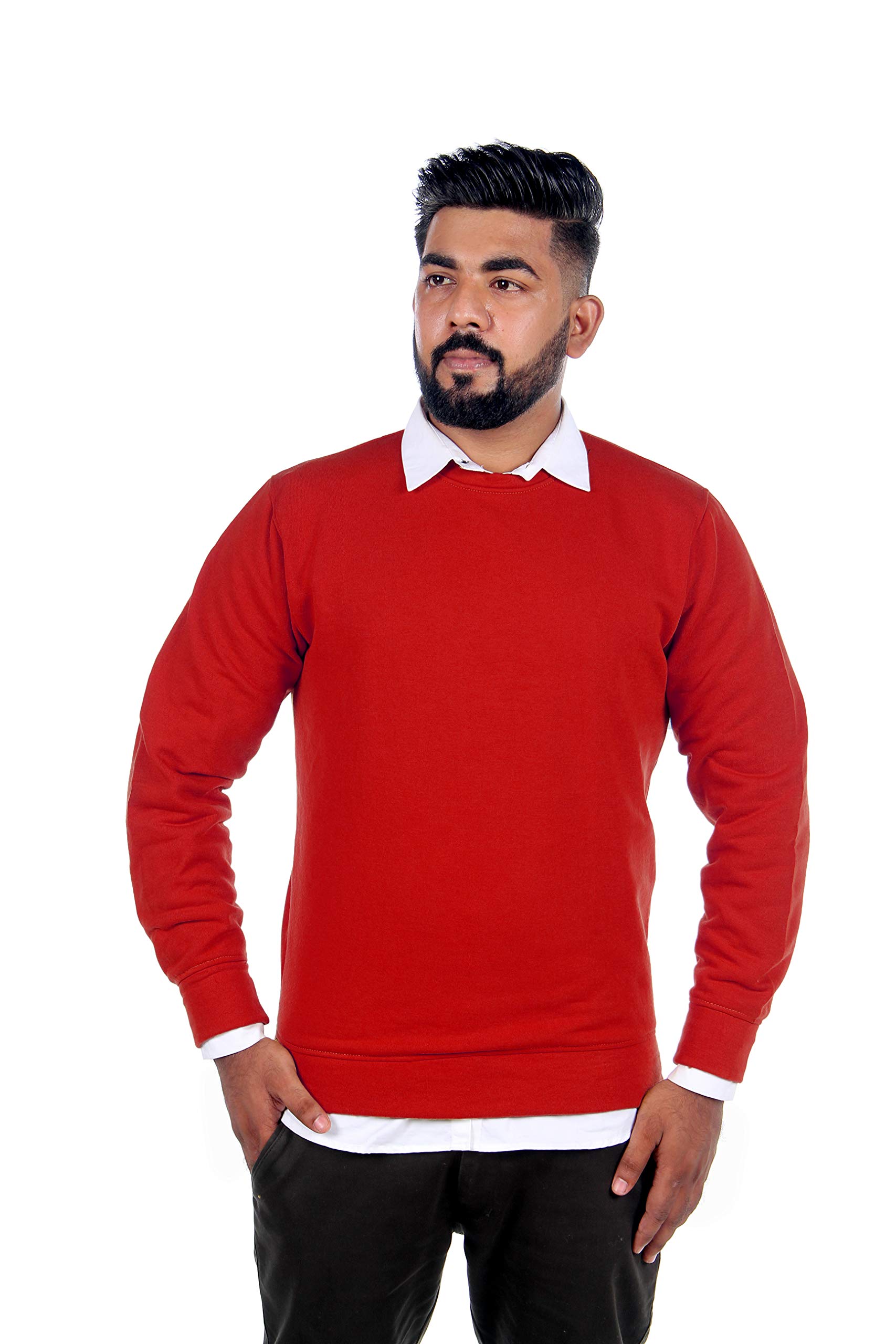 Men's Fleece Crew Neck;Hooded Neck Sweatshirt (RN-RED-XL_Red_XL)-image-11