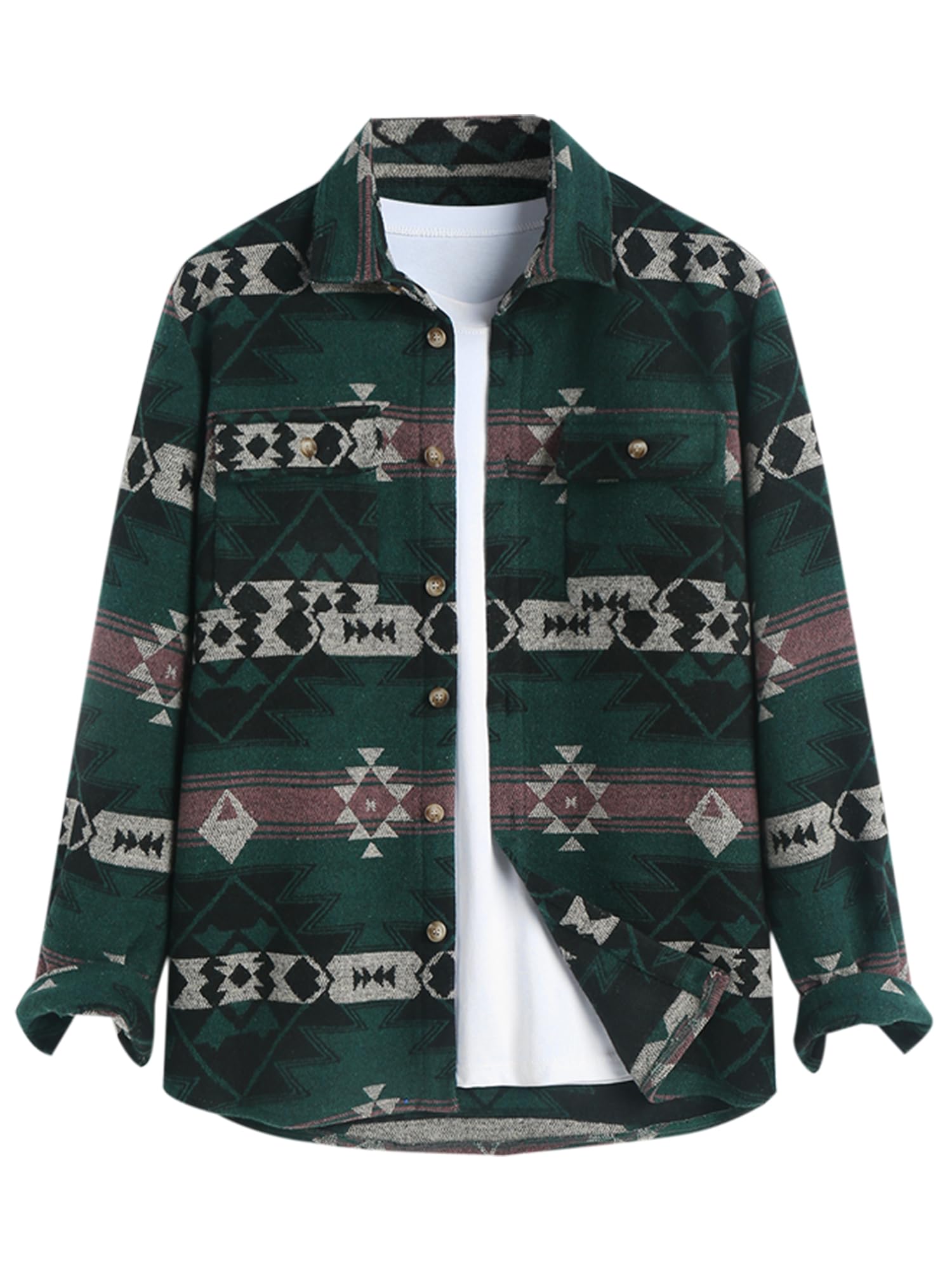 ZAFUL Unisex Plaid Flannel Shirt Jacket Button Down Long Sleeve Pocket Coat Outwear