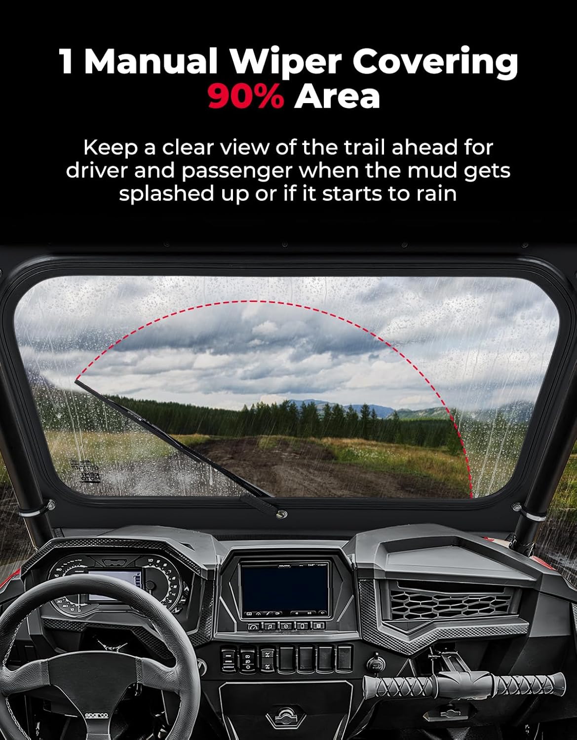 KEMIMOTO Front Glass Windshield Compatible with Polaris RZR 570/800/XP 900 2008-2014, Front Full Windshield with Aluminum Frame and Manual Wiper, High Sheerness to Withstand Strong Wind