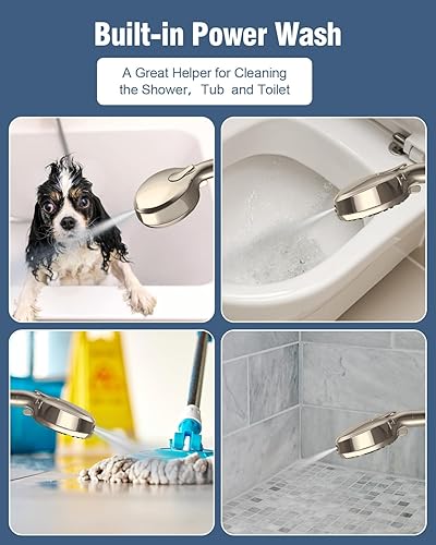 Miniatura 5 de Regadera de mano con níquel cepillado con filtrado, 6 modos de ducha de alta presión con modo de lavado de alta presión y filtro, juego de regadera