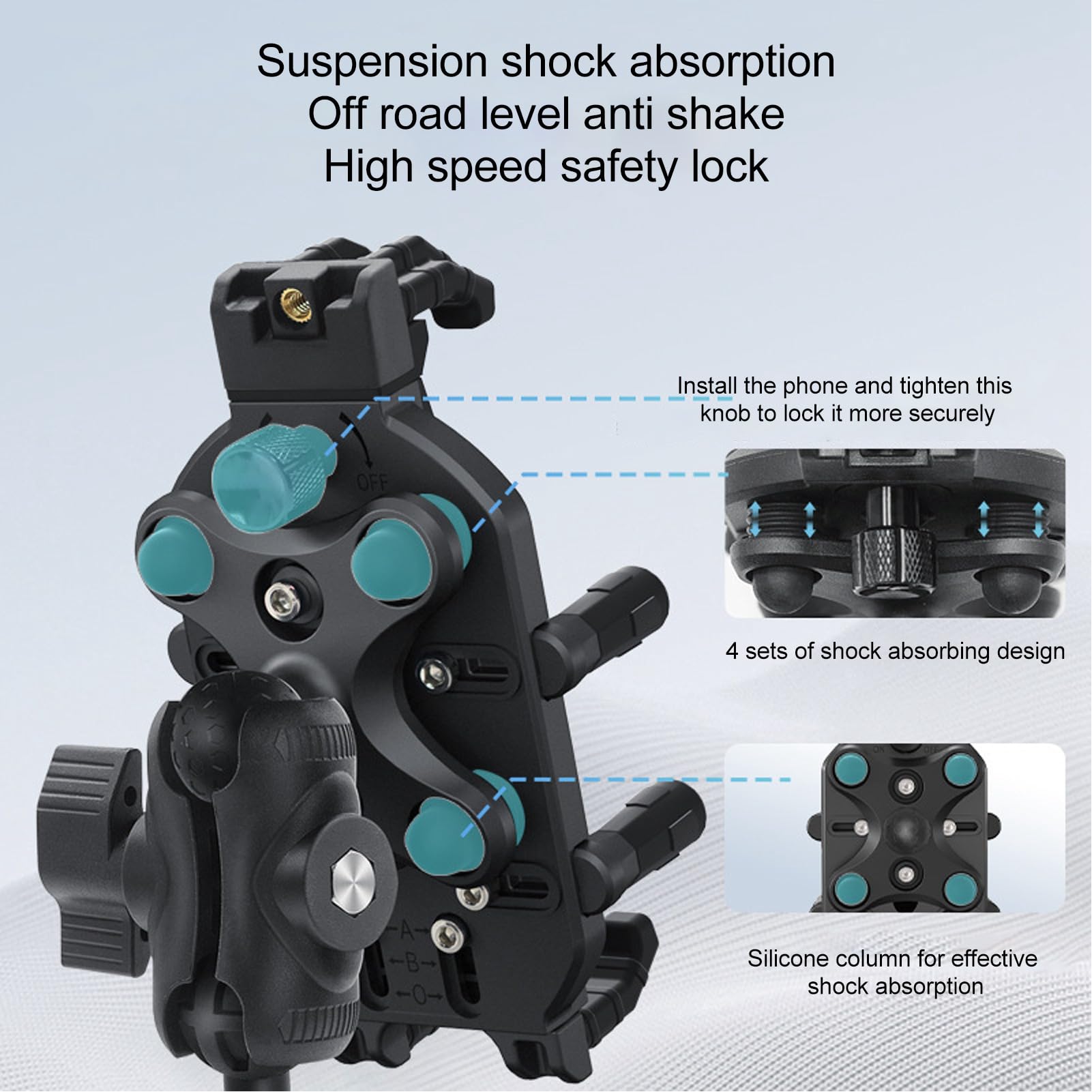 Supporto Sicuro per Telefono per Moto - Supporto antifurto con Cuscinetto in Silicone per Assorbimento degli Urti a 8 Artigli per Manubri da 11 a 27 mm, Ideale per