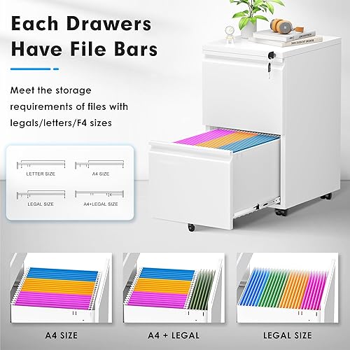 Vista 29 de Greenvelly Archivador móvil de 3 cajones con cerradura, archivador de metal sobre ruedas, archivador debajo del escritorio para organizador de Negro