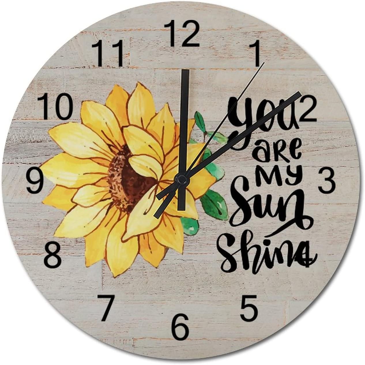15 Inch Retro Vintage Yellow Sunflower You are My Sunshine Wooden Clock Battery Operated Wooden Board Sunflowers Wooden Decorative Round Clock for Kitchen Dining Room