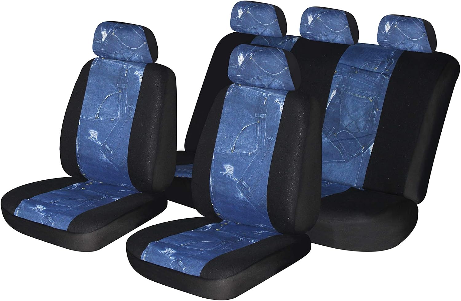 Autonise Universal fit Classic Sport Bucket seat Cover (Fit Most Car,Truck, SUV, or Van with headrest) Airbag Compatible (Cotton Blue, Full Set)