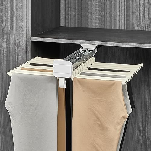 Perchero extraíble de 22 brazos, barra silenciosa para colgar pantalones de armario, barra de materiales flocados, riel de colgador extensible para