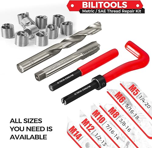 Miniatura 22 de BILITOOLS Kit de reparación de roscas M12x1.25, HSS Drill Helicoil Kit de reparación métrica
