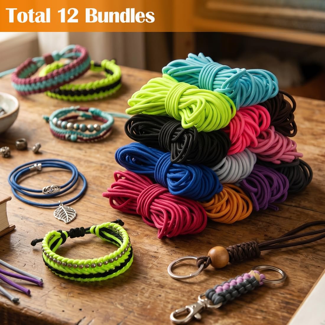 Ewparts Elastic String 2mm 60 Yards, 12 Colors Stretch Cord for Bracelet Making, Premium Elastic Beading Thread for Jewelry Craft Supplies, DIY Bead Cord for Necklace String & Bracelet String
