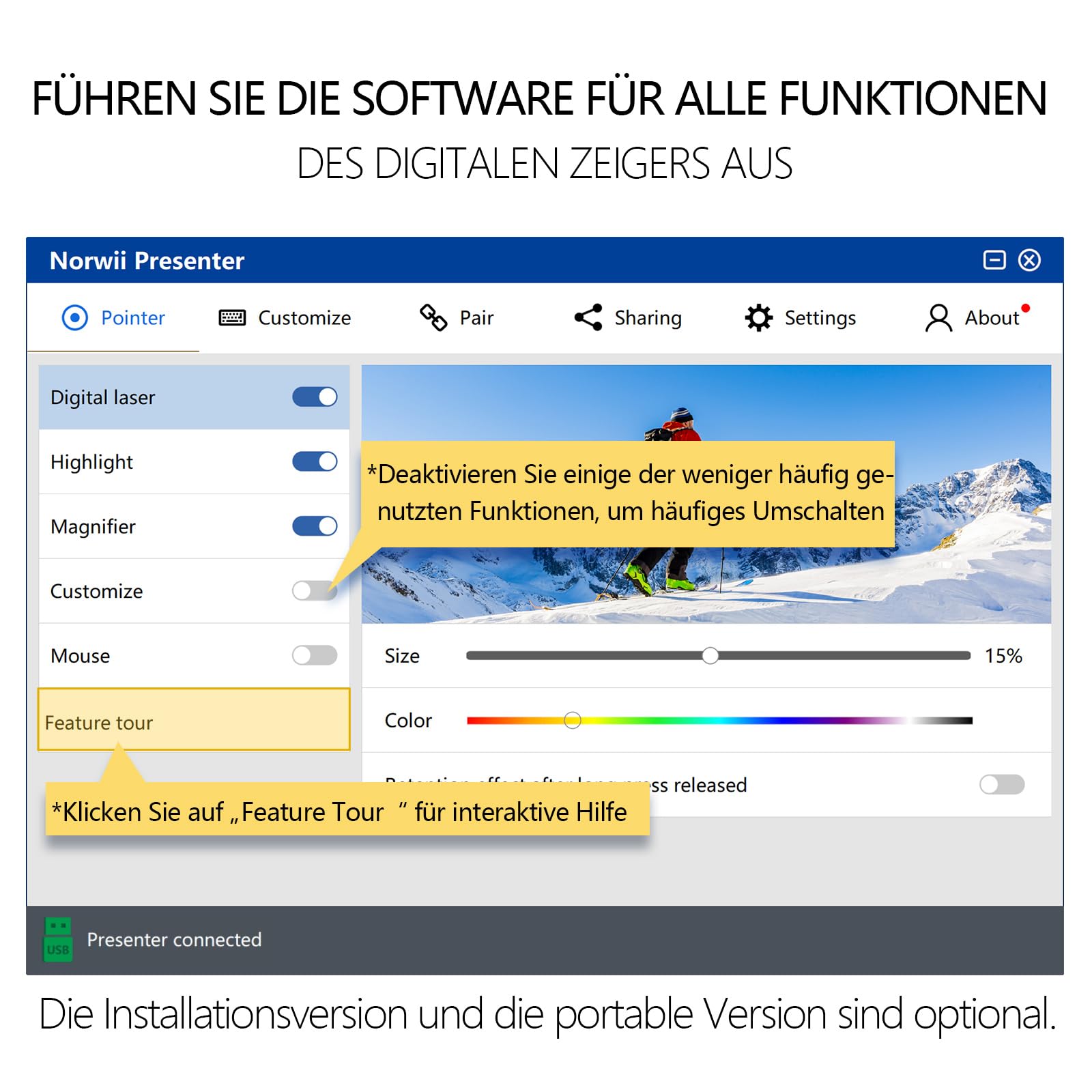 Norwii N97 TV Bildschirm Präsentation Clicker für Powerpoint Präsentationen, Powerpoint Clicker, Präsentation Rremote, Bluetooth Wireless Presenter, Digital Pointer für TV Bildschirm