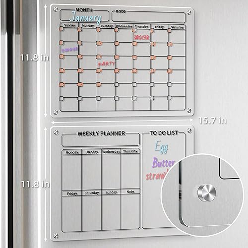Miniatura 3 de Calendario acrílico magnético para refrigerador, calendario de pizarra de borrado en seco para refrigerador, planificador reutilizable, regalo para