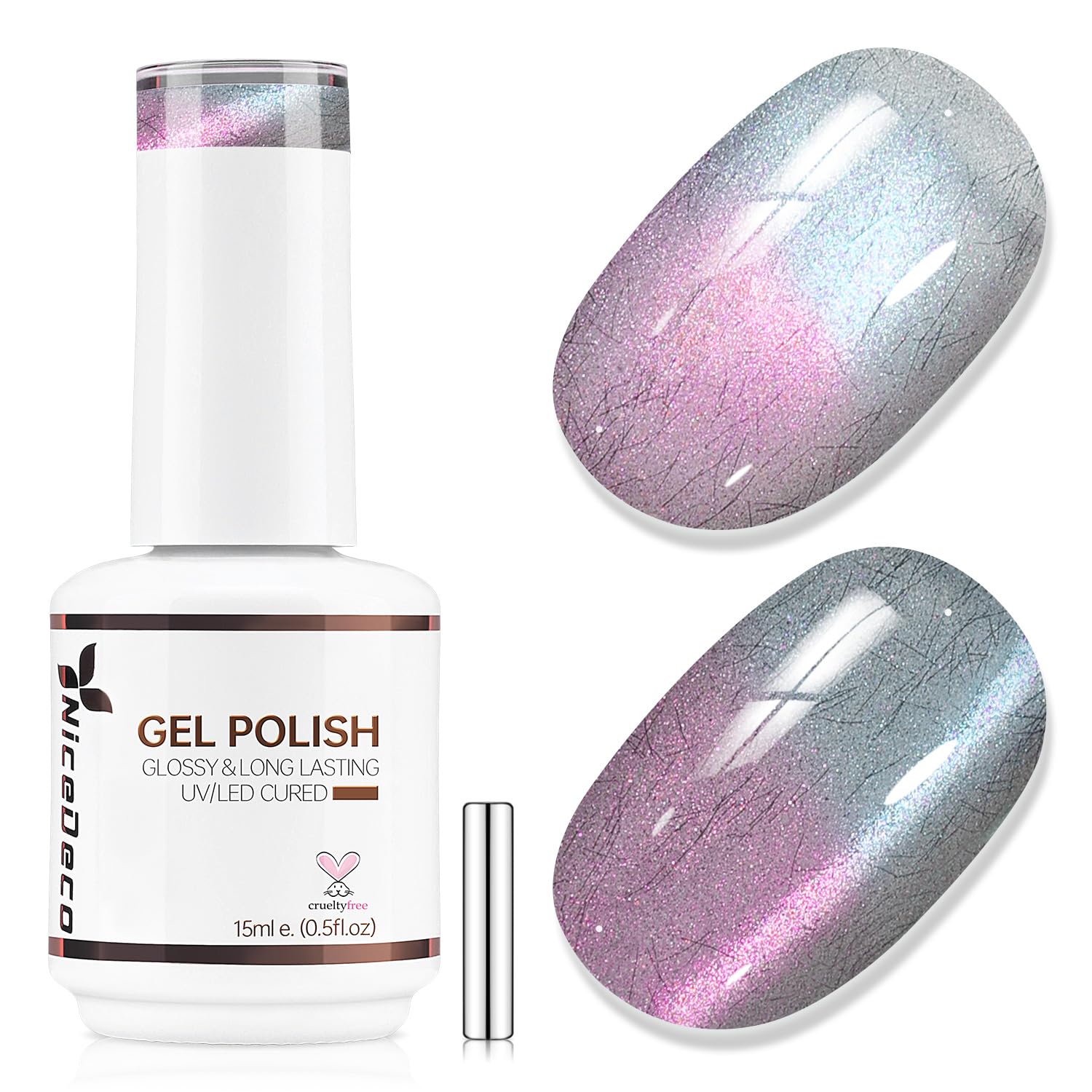 Nicedeco Fluffy Cat Eye Gel Nail Polish with Magnet, 15ml Glitter Holographic UV Gel Polish, Reflective Crystal Liquid Effect, Long Lasting for Salon & DIY-650