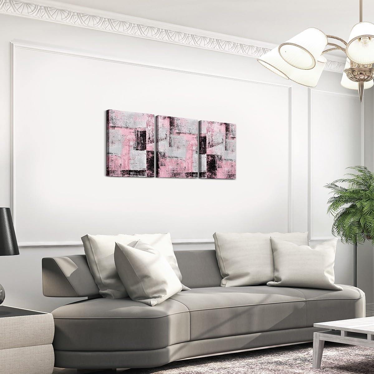 Pezzi di Quadri su Tela Rosa e Grigi Senza Cornice per Camera da Letto delle Ragazze, Decorazioni Nere e Grigie per Soggiorno, Dipinti Astratti, Stampe estetiche per la casa, opere