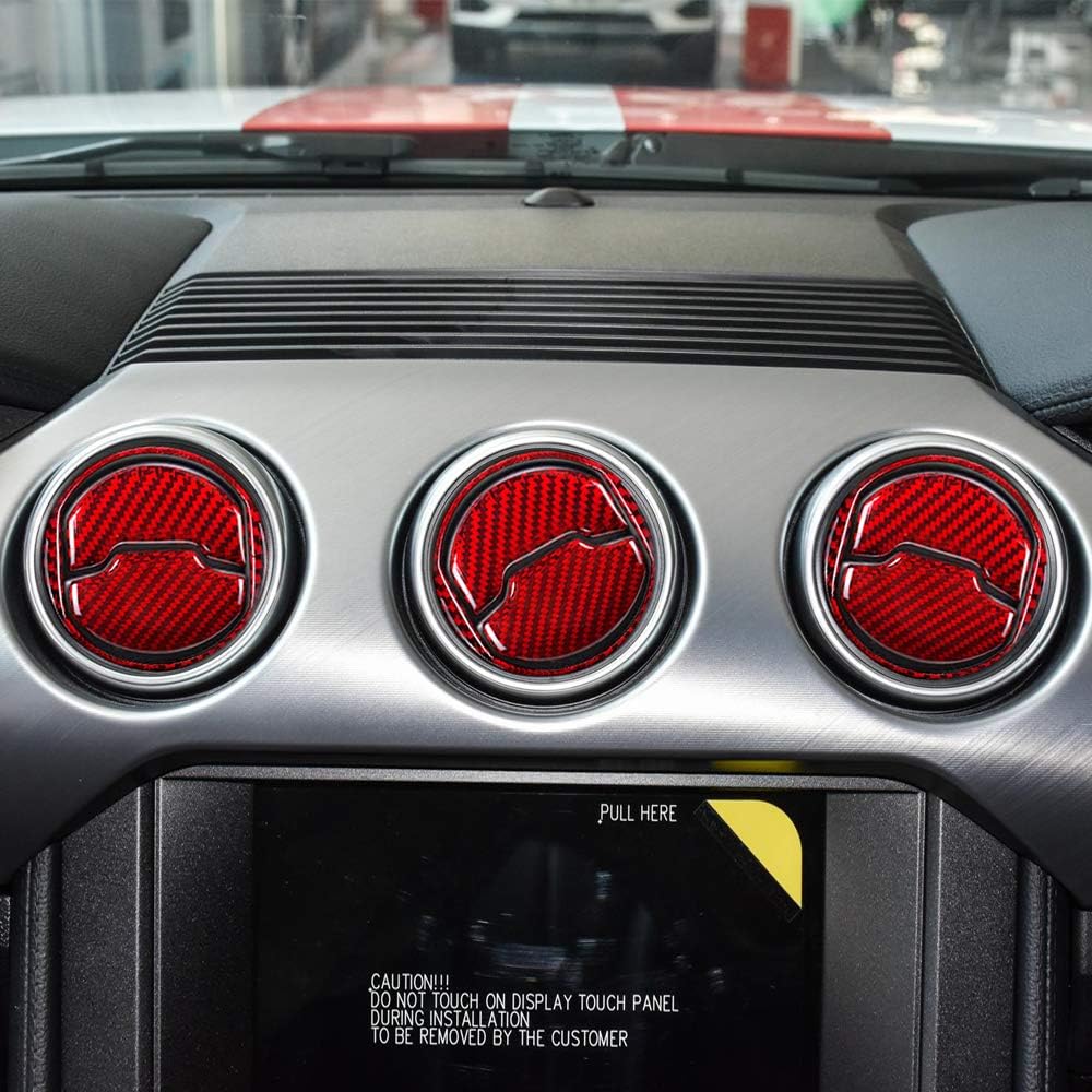 Compatible with Sticker Carbon Fiber Air Conditioner Outlet Trim Cover Accessories for Ford Mustang 2015 2016 2017 2018 2019 2020 2021 (9PCS Red)