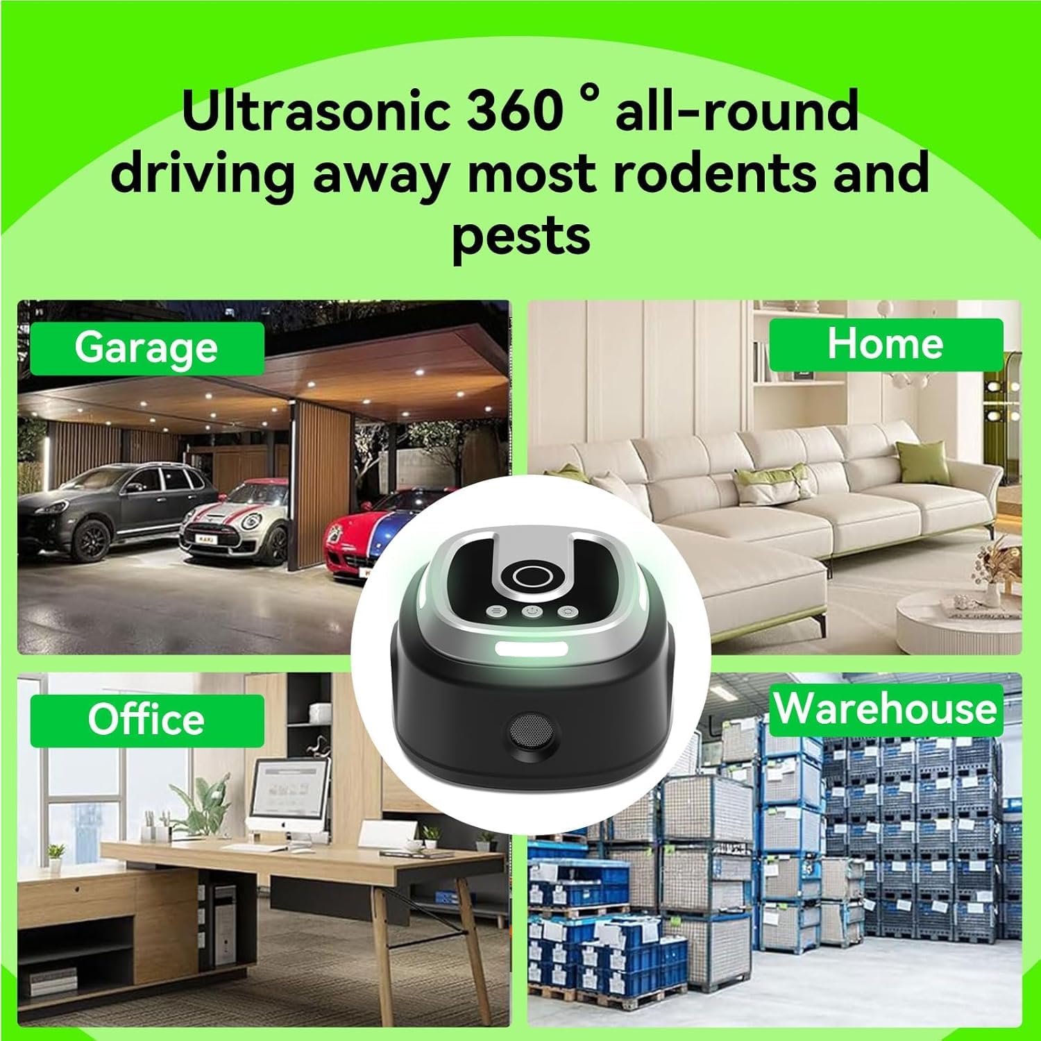 Ultradźwiękowy odstraszacz gryzoni 360°, ulepszona ochrona przed myszami z 4 trybami pracy i osłoną 1300 m², ultradźwiękowy odstraszacz myszy do zwalczania szczurów, mrówek i owadów