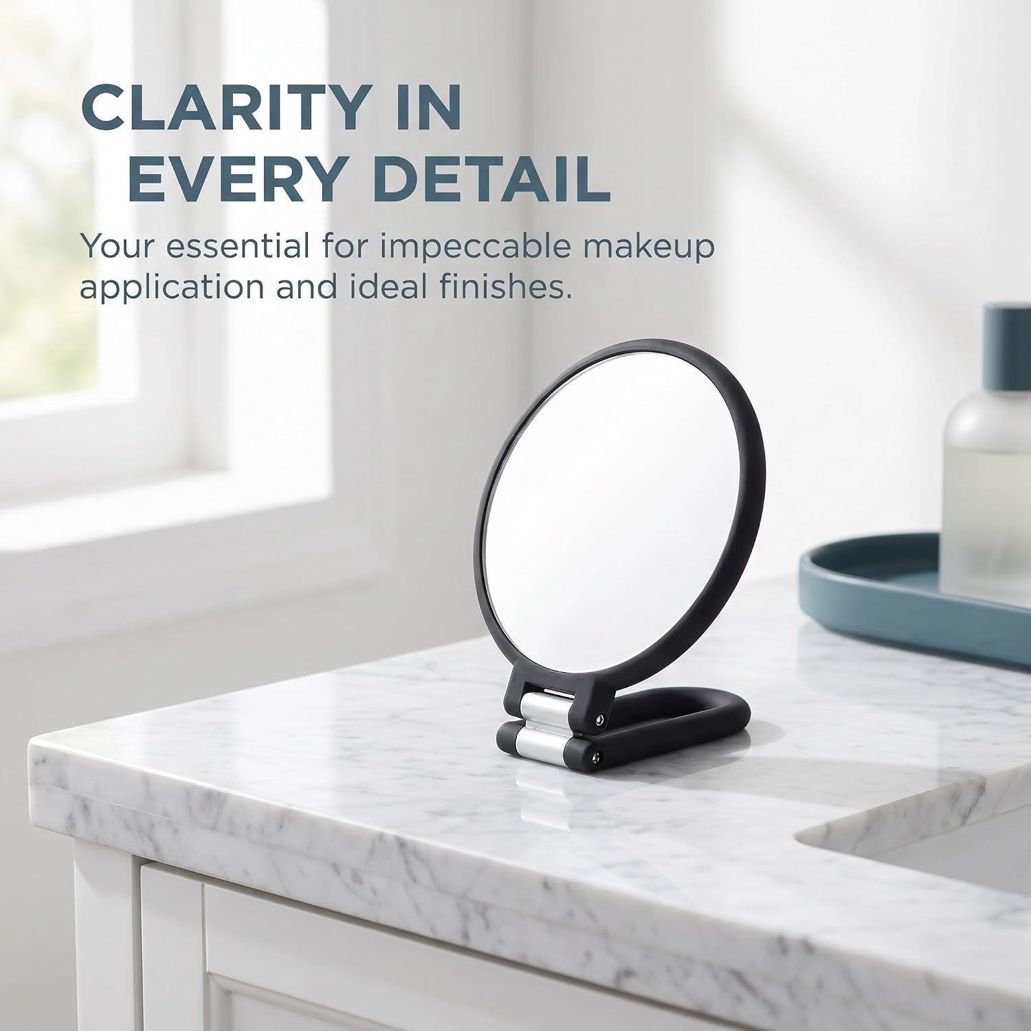 6 Inch Round Folding Makeup Mirror, 15x Dual-Sided Handheld image 3