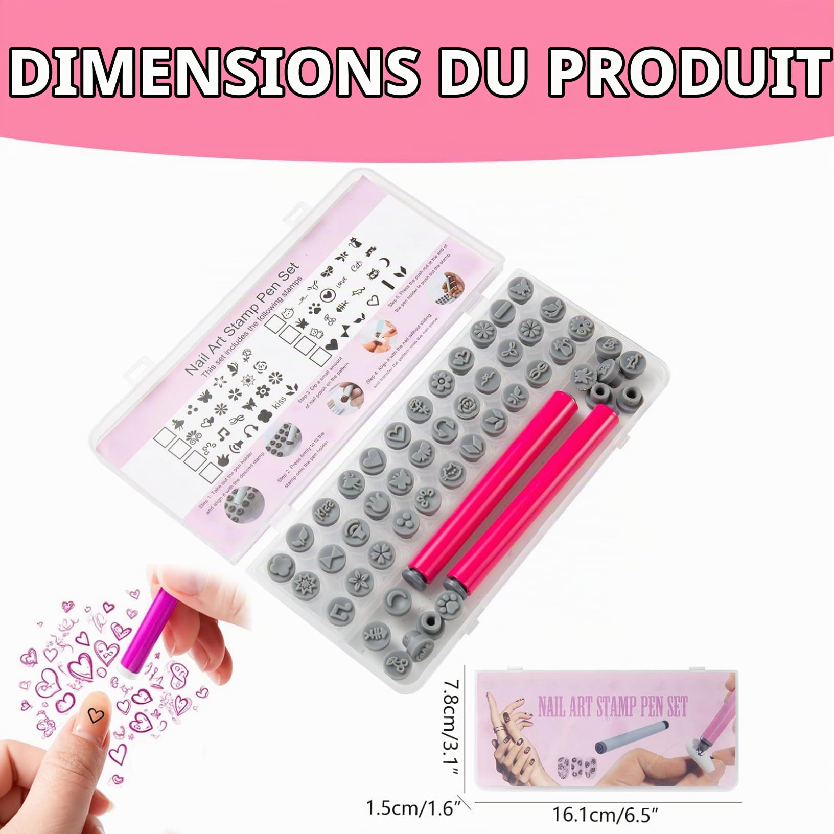 48 pièces stylos de tampon d'art d'ongle différents modèles tampons 'art 'ongle avec pointe de stylo en silicone fleur papillon rose kit 'estampage bricolage pour femmes, décoration jardin