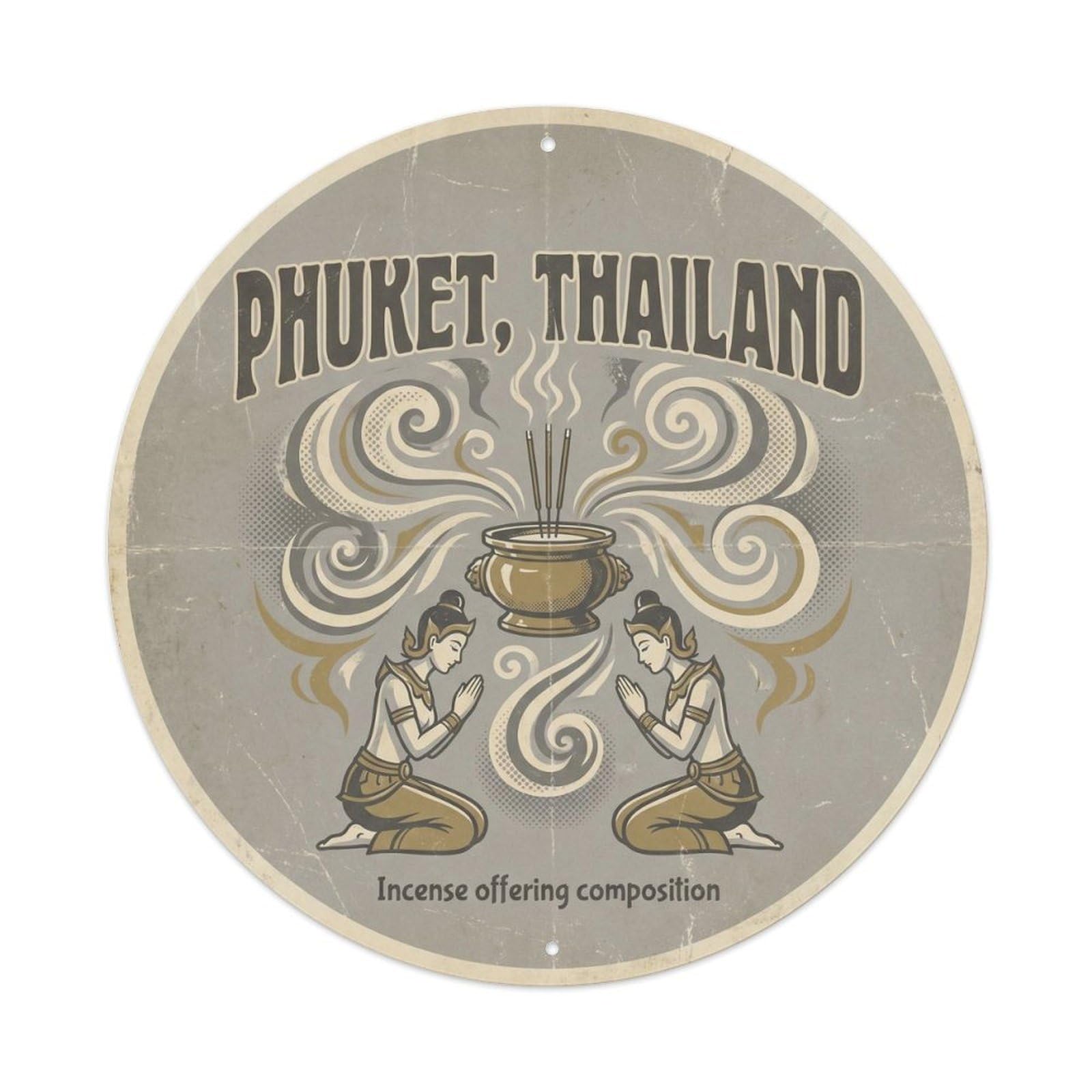 Phuket Temple Incense Altar Prayer Historic Island Metal Tin Sign