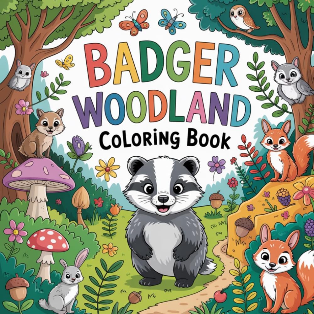 Badger Woodland Coloring Book: badger wild animal relaxation women coloring book, woodland badger stress relief kids color book, badger forest ... badger stress relief women coloring book
