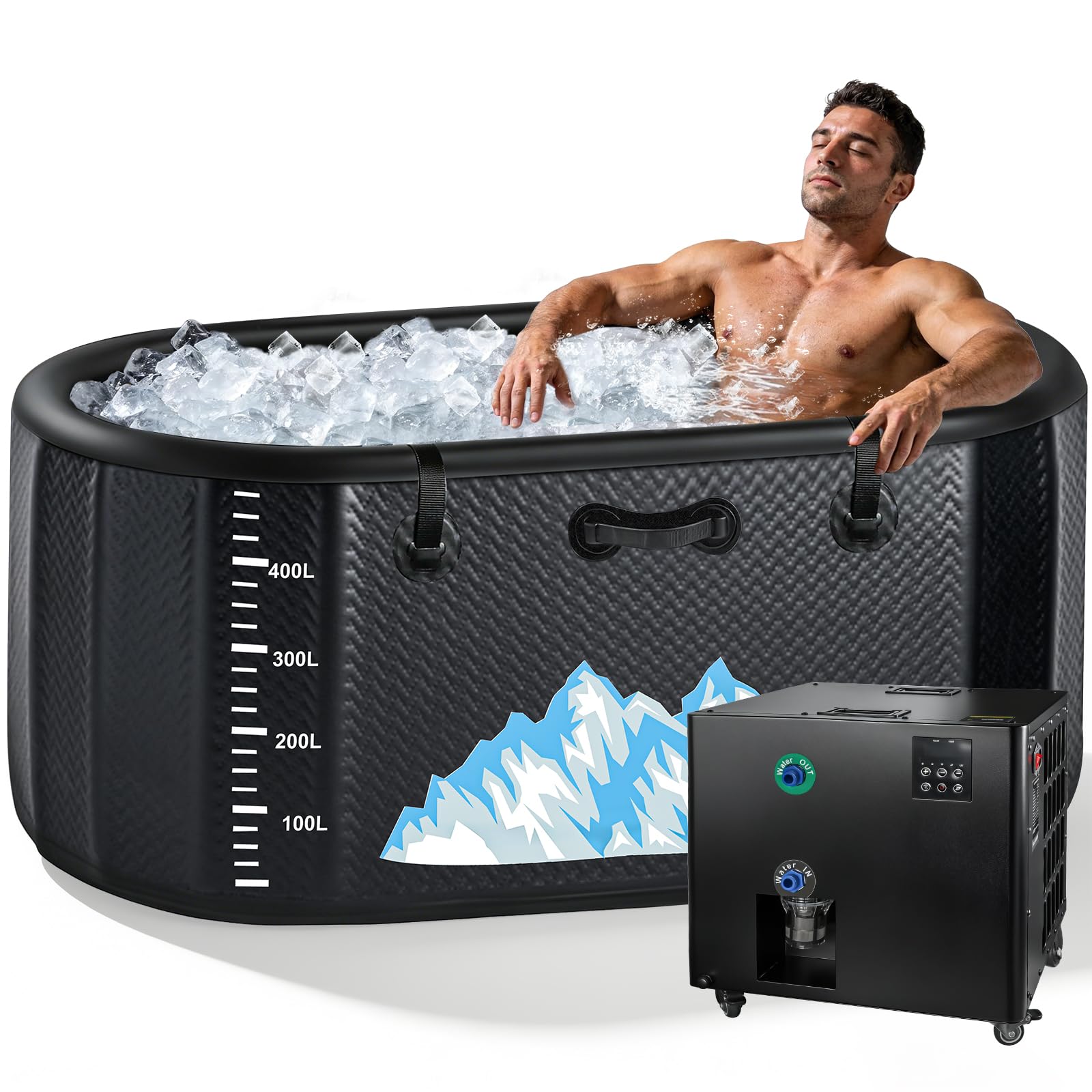 Cold Plunge Tub, 248 Gallon, 1 Horsepower, Heavy-Duty Ice Bath Tub for Athletes with Hot & Cold, Portable Inflatable Plunge Chiller with Water Treatment Kit, Immersion Therapy, WiFi,Black, Full Set)