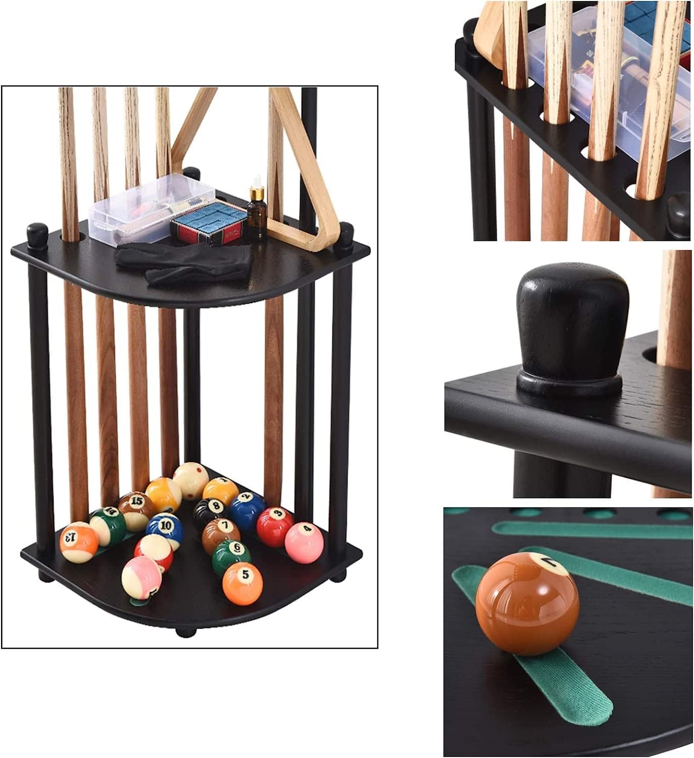 Ball Cue Stand Rack,Solid Wood Rack Holder,Billiard Stick Stand,Holds 8 Cues,Pool Cue Rack,for Schools, Homes, Clubs,Corner Floor Cue Rack