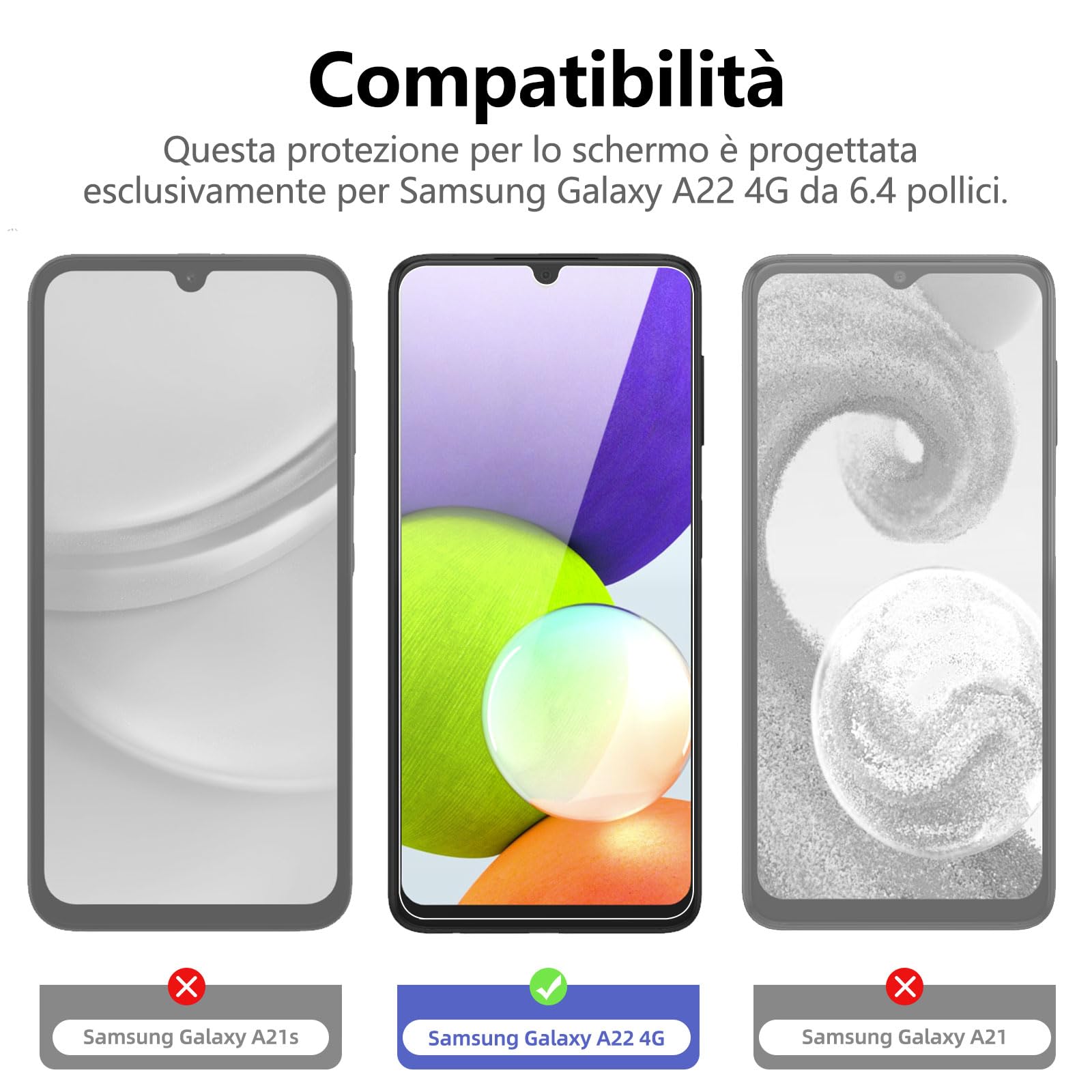NEW'C 3 Pezzi, Vetro Temperato per Samsung Galaxy A22 4G (Non per Samsung Galaxy A22 5G), Pellicola Prottetiva Anti Graffio, Anti-Impronte, Durezza 9H, 0,33mm Ultra Trasparente, Ultra Resistente